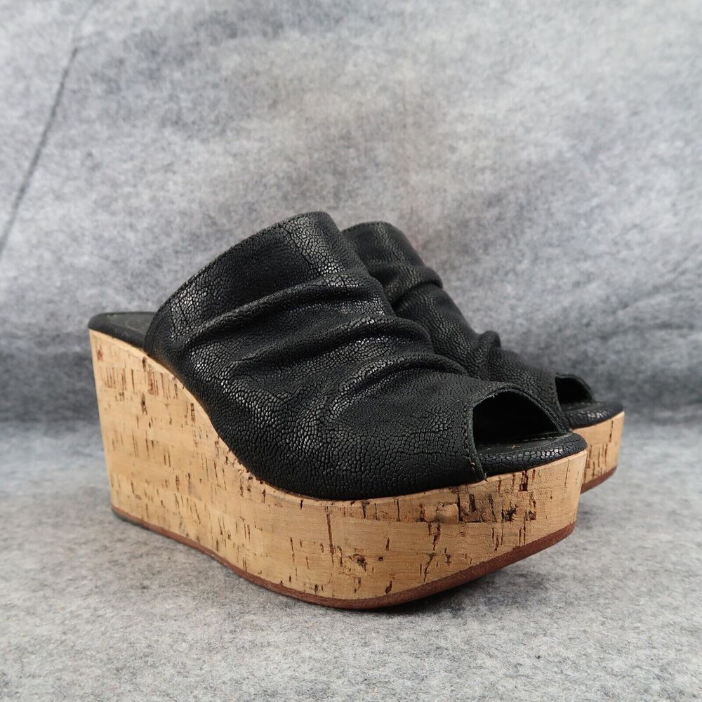 Fiorentini+Baker Shoes Women 40 Wedge Sandal Fashion Leather Platform Cork Black